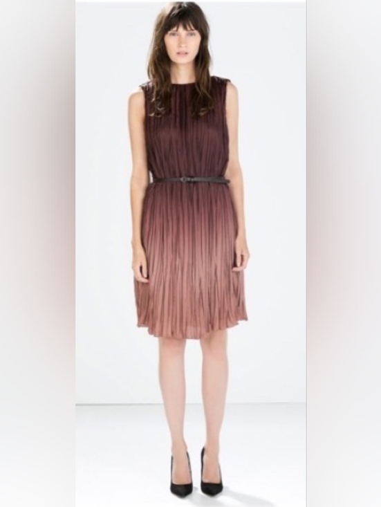 Zara Dresses & Skirts - ZARA| Pleated Burgundy Ombre Dress - Sz S/M